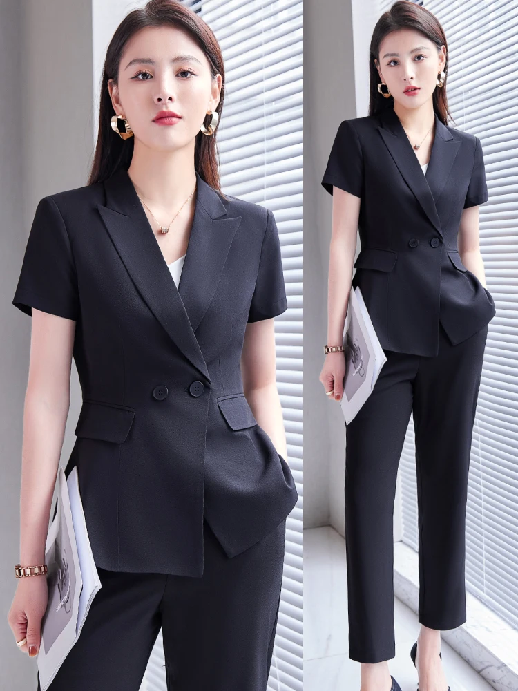

Летний тонкий пиджак с коротким рукавом для женщин, профессиональная униформа для отелей и ювелирных магазинов, стиль для работы и поездок на работу, полиэстер
