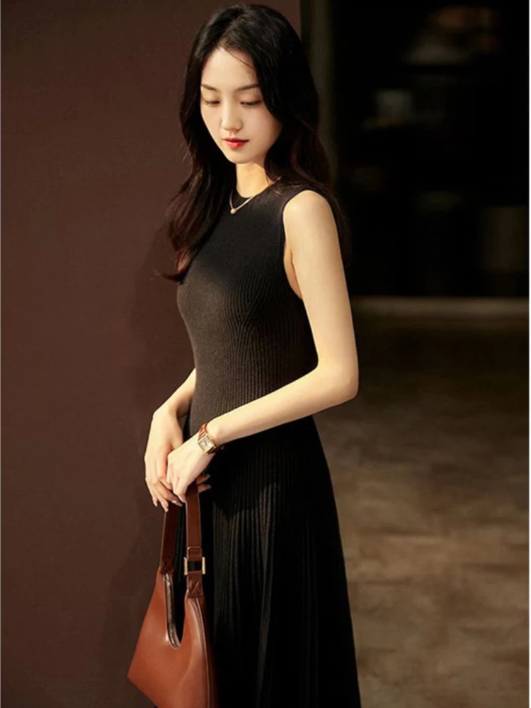 Spring Summer Women 100% Merino Wool Vest Dress Thin Sweater Pullover A-Line Dress Grace Pleated Skirt Sleeveless Cashmere Knit - Image 6