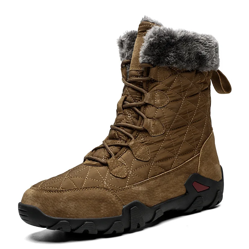 High quality ankle length snow boots for men waterproof non slip 2024 hiking outdoor mountain 46 47 big size shoe black brown