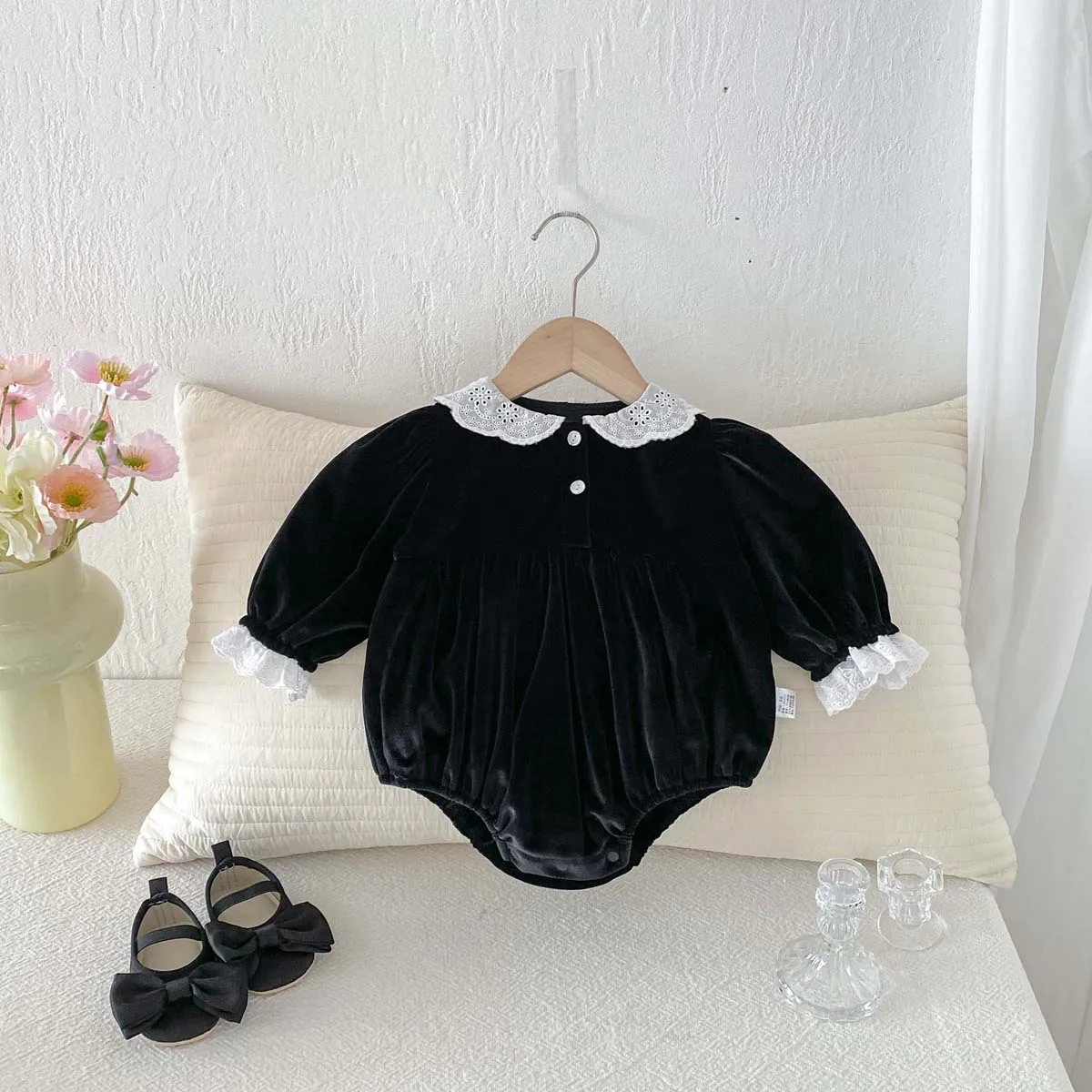 

Girl's Fart Clothes Spring and Autumn Style Long Sleeved Velvet Sleeve with Cotton Doll Collar Princess Baby Jumpsuit Sleeved