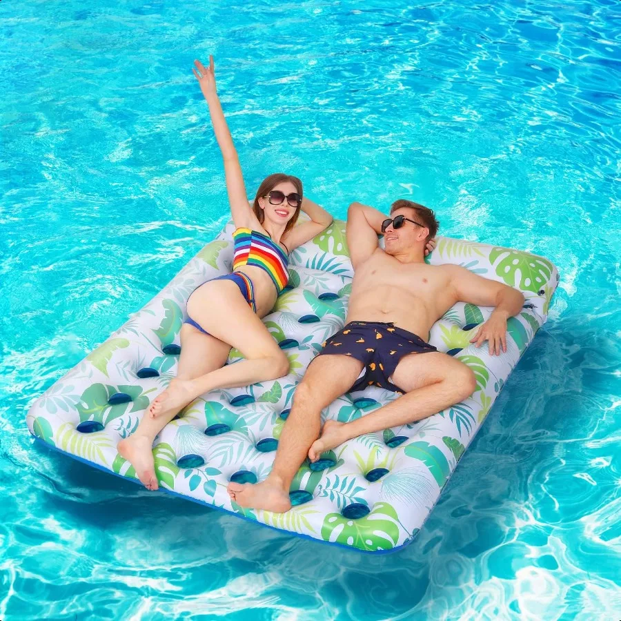 

Iatable Pool Float Mat 72 X 60 Giant Pool Floats Adult Size with Headrest Lake Float Raft Water Lounger Oversized Floating for