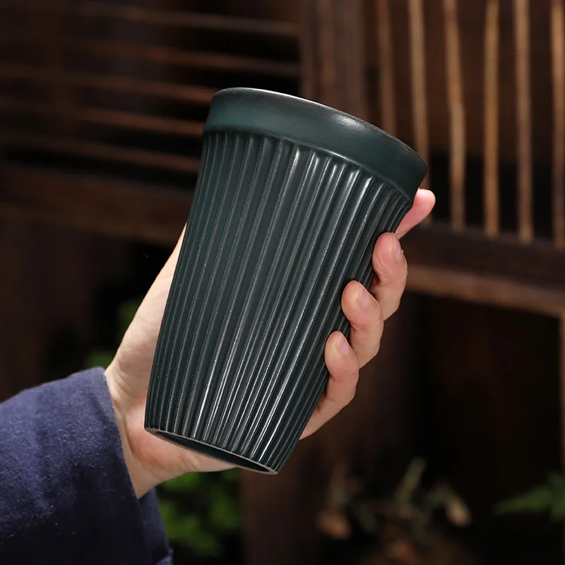 400ML Ceramic Coffee Cup of Cappuccino Ripples Minimalist Tumbler Stoneware Pottery Tea Cup Without Handle