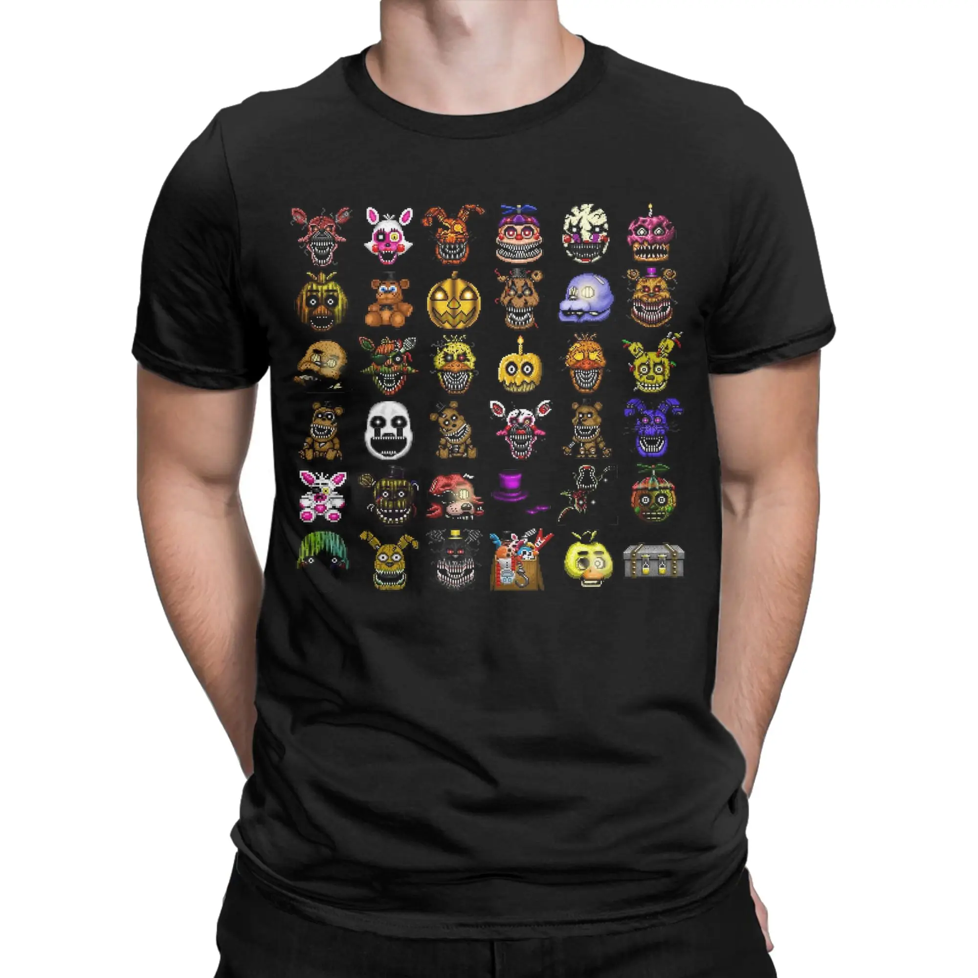 Five Nights at Freddy's Pixel art Multiple Characters Cotton T-Shirt For Men Beach T-Shirts Crew Neck Hipster Tee Oversize Tops