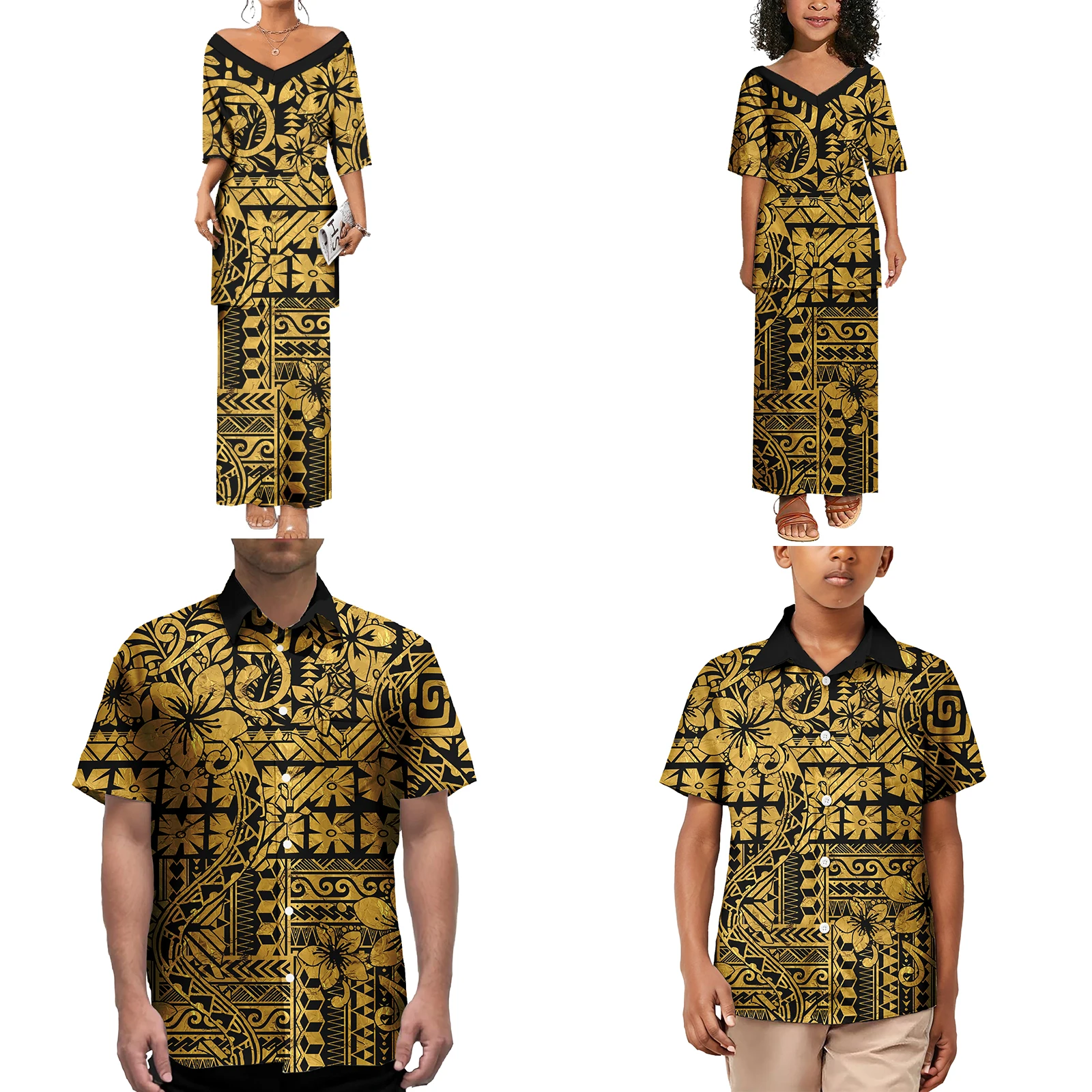 

new Dresses Matching Outfits for Family Casual Polynesian Tribal Samoa Tapa Boys Clothing Sets