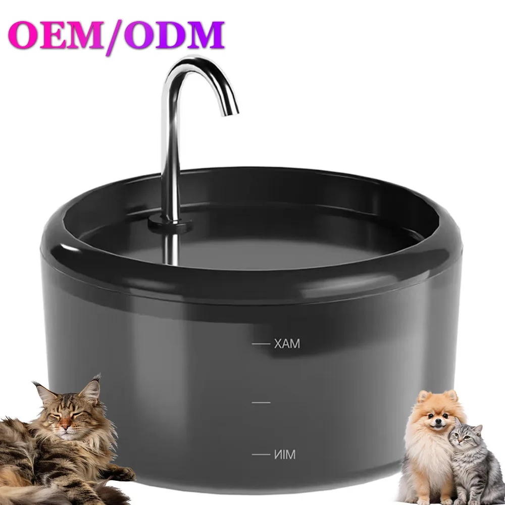 Modern Portable Indoor/Outdoor Smart Charge Automatic Plastic Cat Dog Water Fountain 2.4L Quiet Black Small/Medium Animal Use