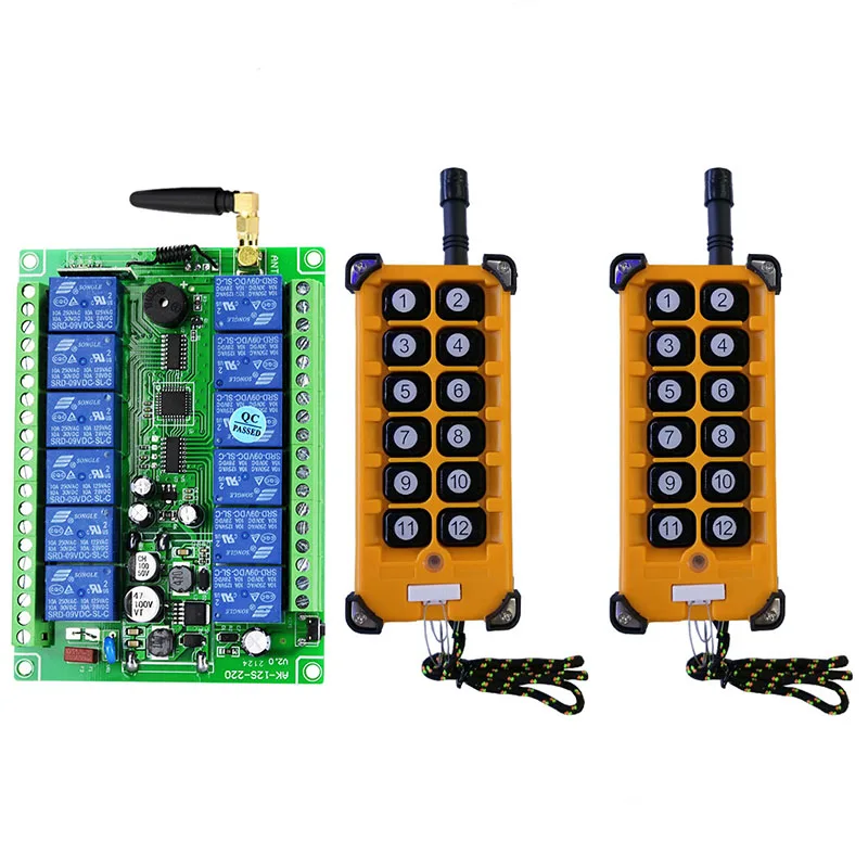 3000M Industrial DC 12V 24V 36V 48V 12CH RF Wireless Remote Control OverheadTravelling Crane System Receiver Digital Key