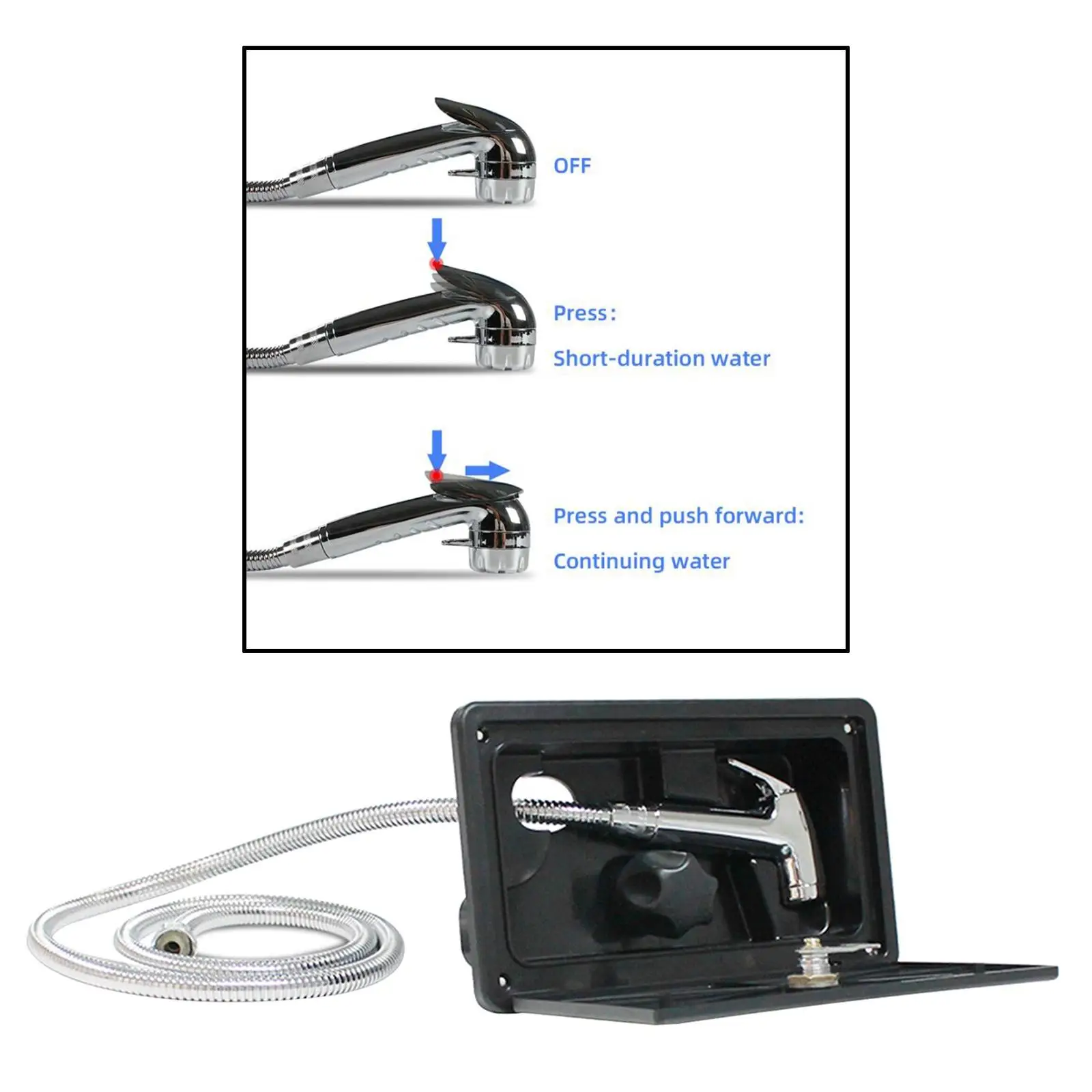 

Premium RV Exterior Shower Box Portable Temperature Control Kit Sturdy Plastic Pull Out Shower Head for Outdoor Van Motorhome