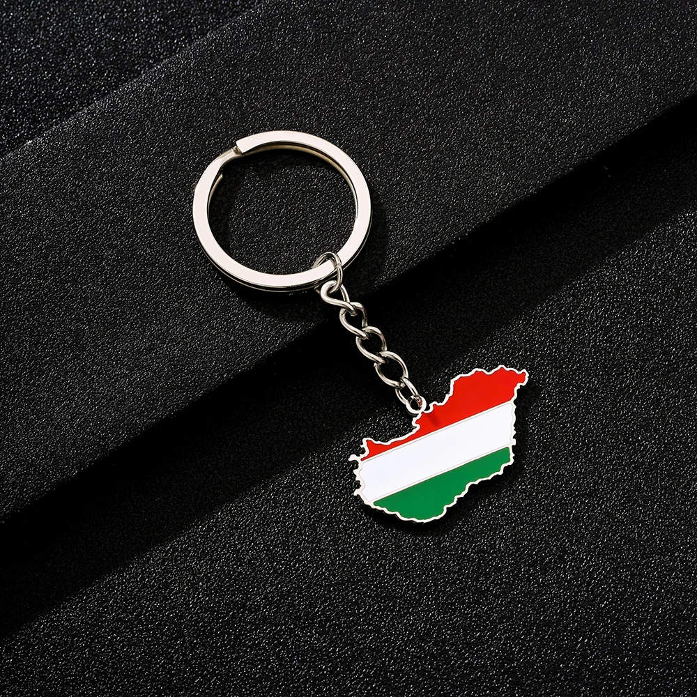 سلسلة مفاتيح جديدة من الفولاذ المقاوم للصدأ للأزواج، طراز عرقي، غراء بالتنقيط، خريطة المجر، العلم الوطني، زخرفة سلسلة المفاتيح #3
