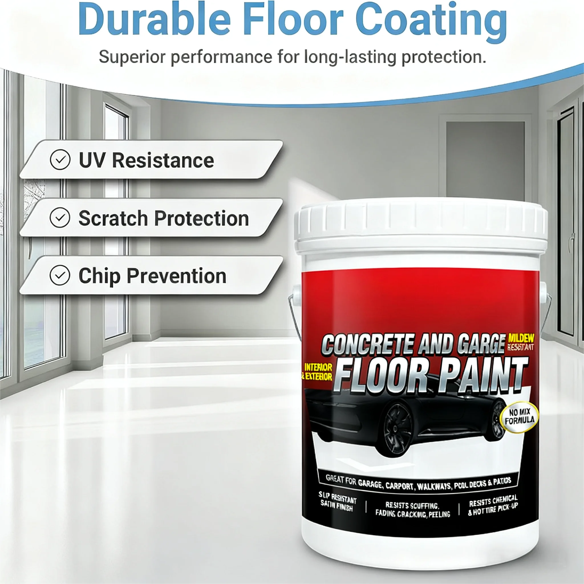 Peinture de sol pour décoration de la maison - Peinture blanche pour sol de 1 gallon, la plus adaptée aux garages résidentiels, aux ateliers, aux maisons préfabriquées