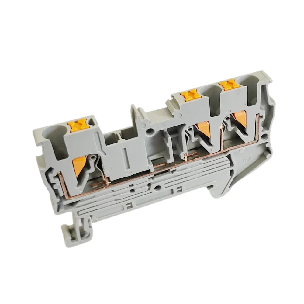 10Pcs PT2.5-TWIN Push-In 3-Conductor Feed-Through DIN Rail Terminal Block 2.5mm² Tool-Free Wiring for Control Cabinet Panel