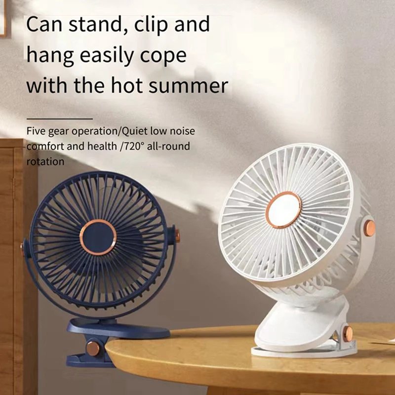 6 Inches Clip Fan 1200Mah USB Rechargeable Strong Wind Power Mini Silent Convenient Desktop Office Fan