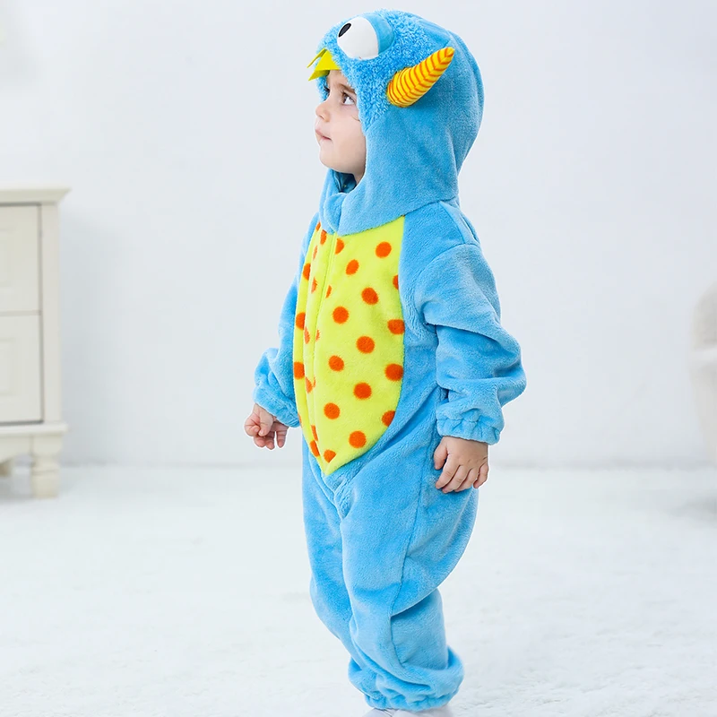 

Adorable Infant Dinosaur Costume Cozy Fleece Hooded Romper Halloween Toddler Jumpsuit for Winter Warmth