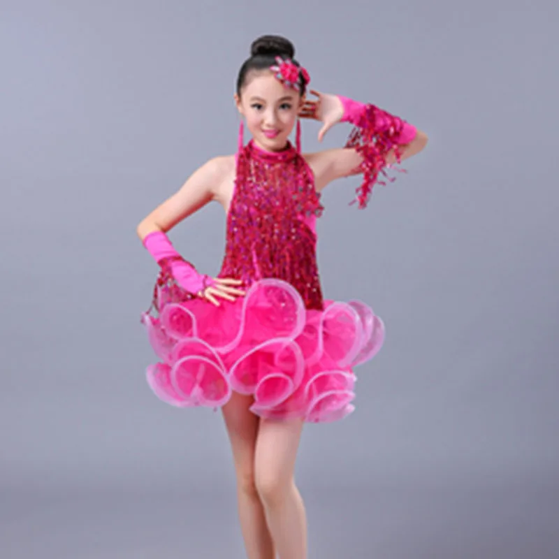 Children\'s Latin dance costume girl glitter tassel Latin dance dress performance competition costume