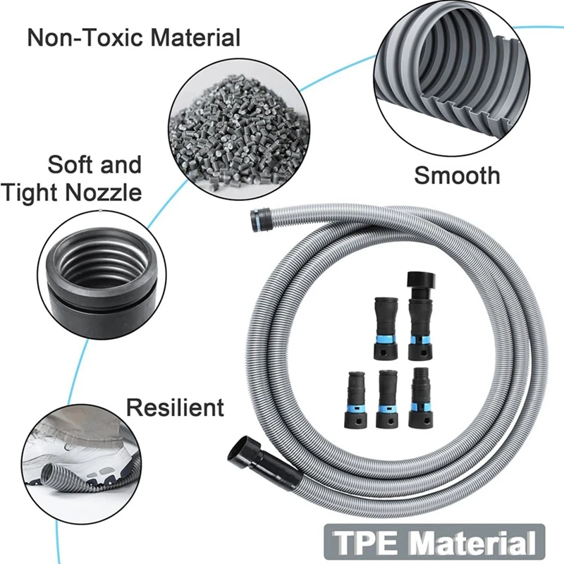 AAAN-1 Kit tubo flessibile di raccolta polvere da 1/4 pollici x 10 piedi per sistema domestico e aspirapolvere con 5 adattatori di utensili elettrici per la lavorazione del legno