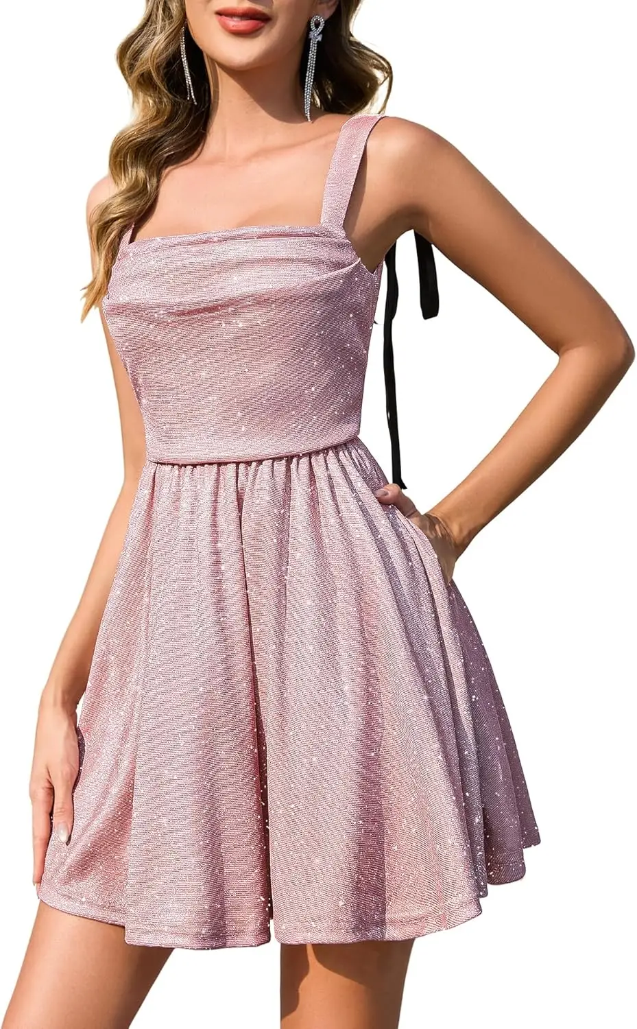 

Women Sequin Homecoming Dress Cocktail Sleeveless Sparkly Tie Party Mini Formal Dresses Above Knee , Mini Cocktail Dresses