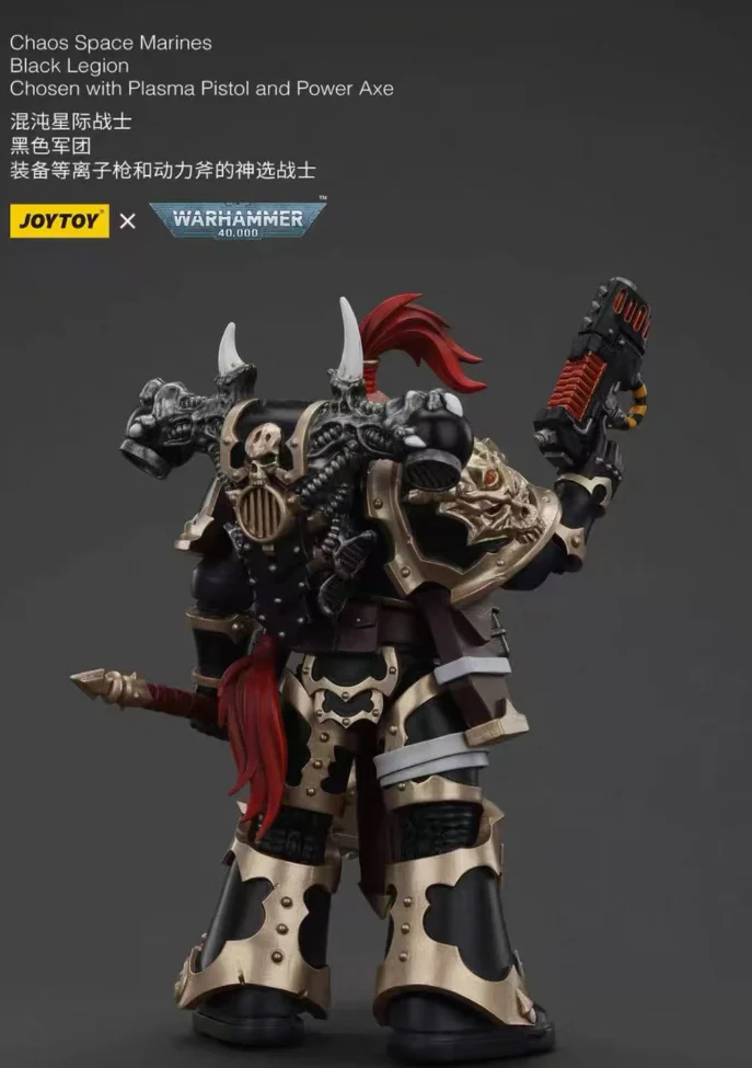 Figura de Acción JOYTOY 1/18 Original y Genuina de Warhammer 40K Chaos Space Marines Black Legion Chosen con Pistola de Plasma y Hacha Eléctrica