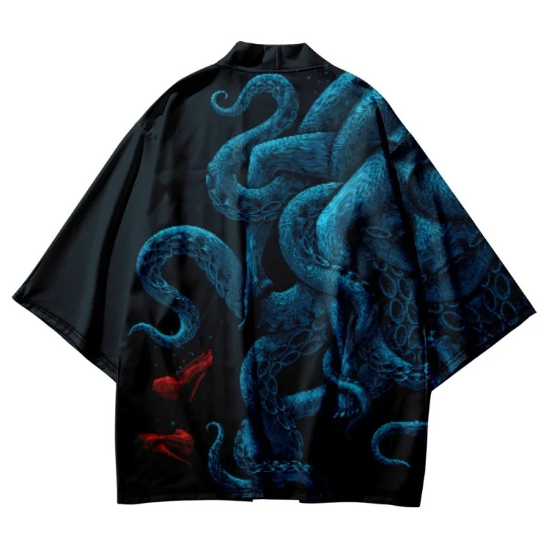 

Fashion Casual Octopus Print Yukata Japanese Traditional Cardigan Kimono Men Beach Asian Clothes Women Cosplay Haori Plus Size