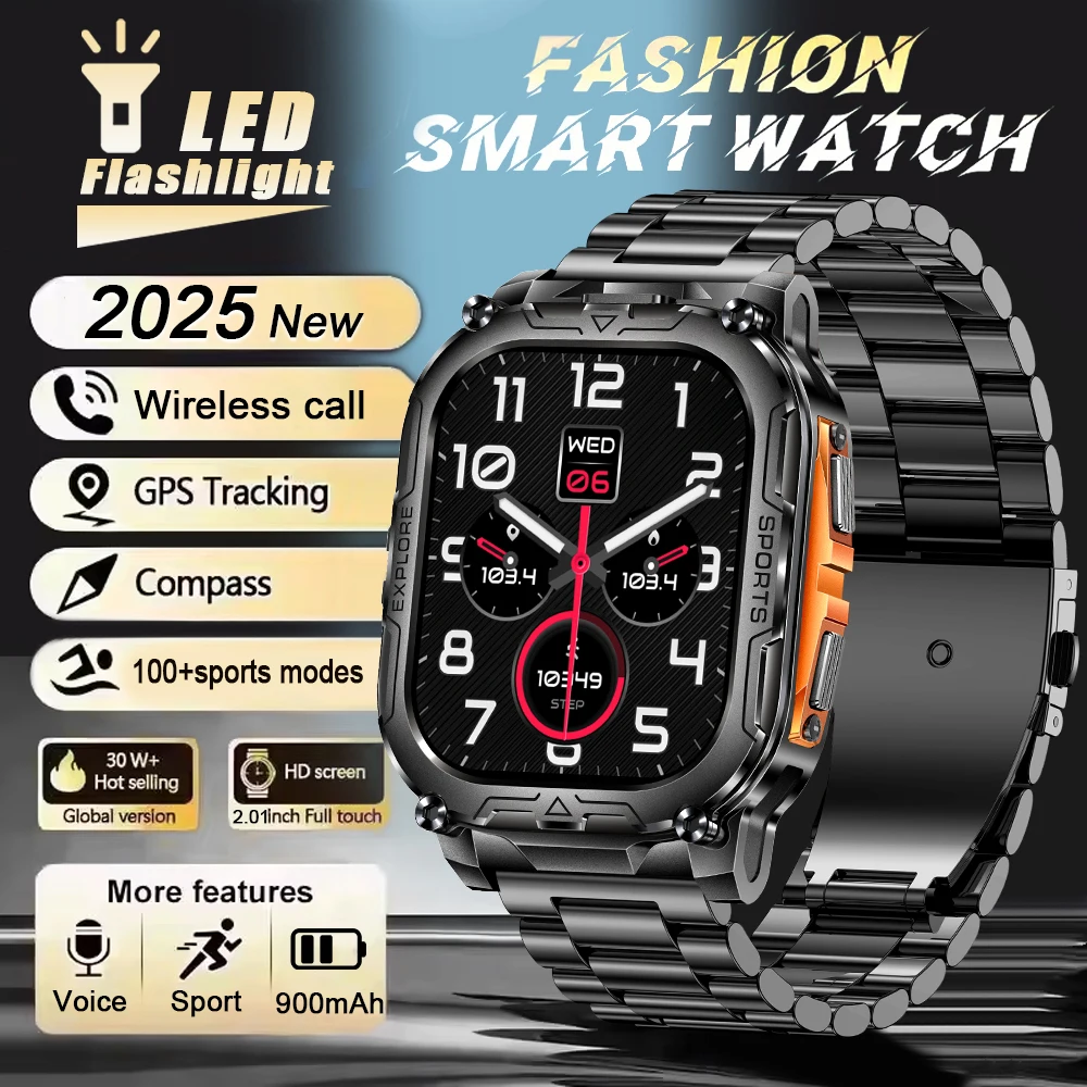 

Smart outdoor sports watch, LED flashlight function, 2.01-inch TFT display screen, suitable for iPhone and Android.