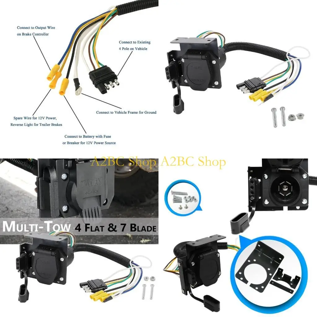 A2BC Reliable 4 to 7 Pin Trailer Light Plugs Converter for Smooth Towing Operation