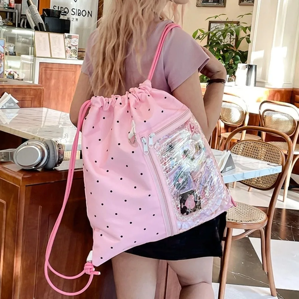 Casual Koreanischen Stil Nylon Kordelzug Rucksack Welle Punkt Süße Licht Weiche Nylon Tasche Leichte Harajuku Student Schul Mädchen
