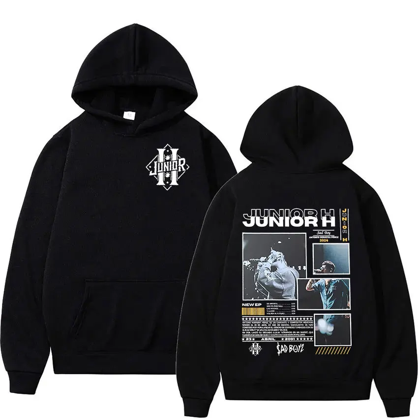 Rapper Junior H Sad Boyz 2025 New Album Hoodie Men's Hip Hop Clothing Fleece Pullover Sweatshirt Unisex Vintage Oversized Hooded