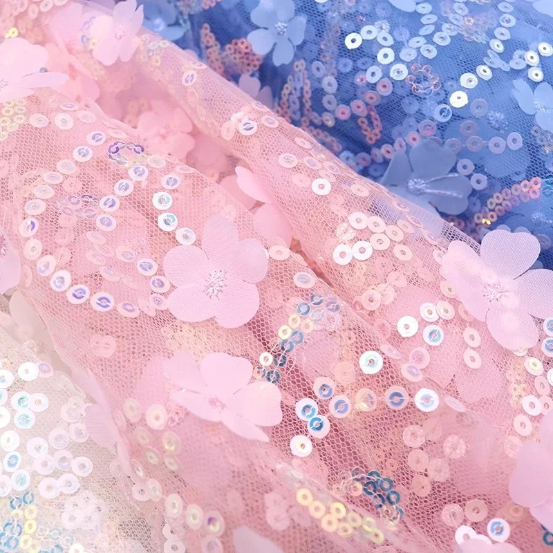 

3D тюлевая ткань с вышивкой лепестков и блестками, роскошная прозрачная сетка с цветочным дизайном для свадебных платьев и сценических костюмов