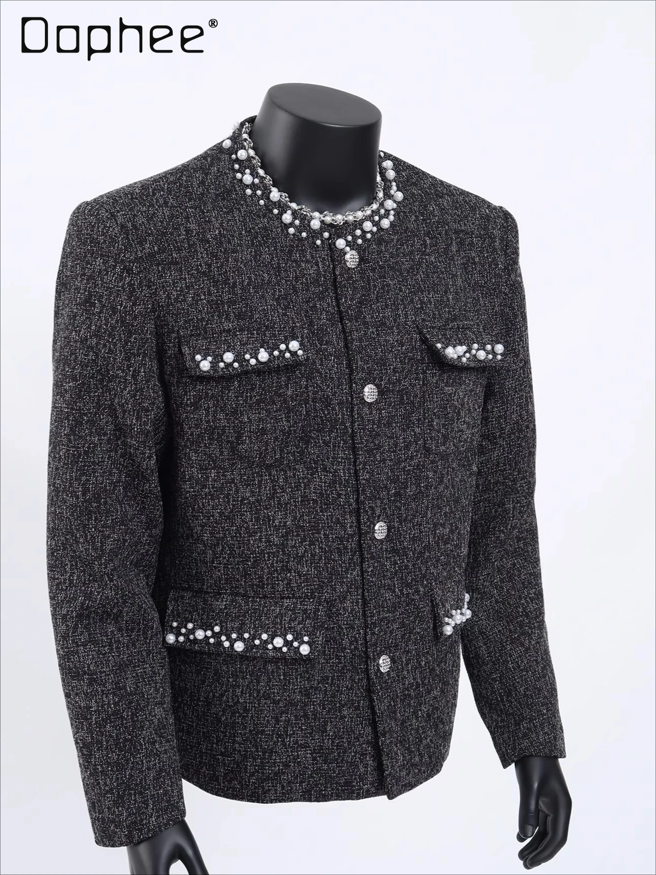 

Высококачественная мужская куртка, модный тренд, однобортная свободная повседневная короткая твидовая куртка с тяжелым бисером и круглым вырезом, роскошная мужская одежда