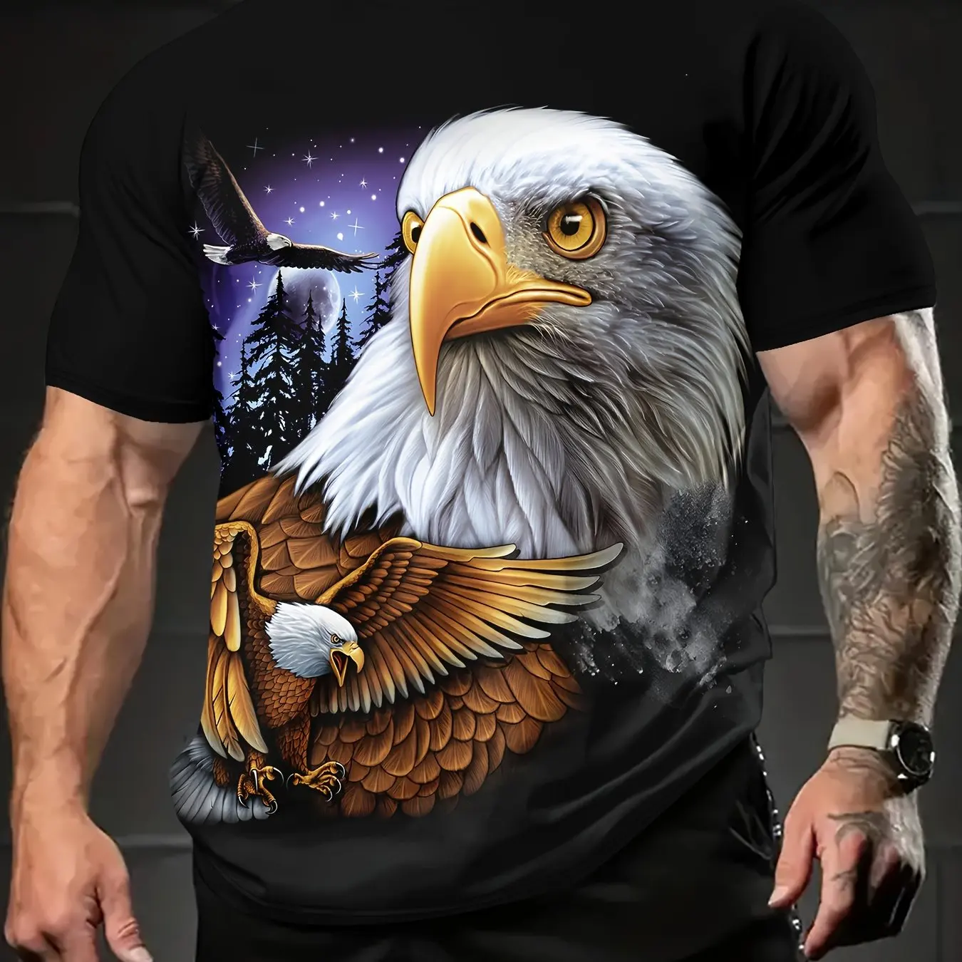 Funny 3D Lion Print T Shirt For Men Casual O-neck Short Sleeve Tops Fashion Eagle Pattern Oversized T-shirt Hip Hop Trend Tees