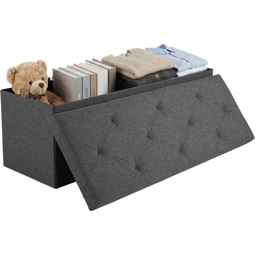 

oldable Storage Ottoman Bench, Storage Chest, End o Bed oot Rest Stool with Padded Seat, 43 Inch Bedroom Bench or Living Room, S