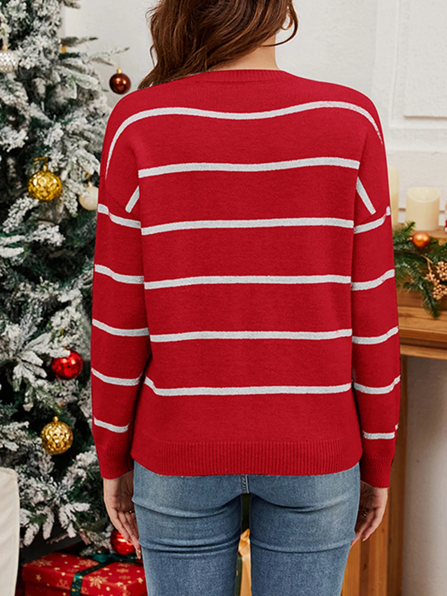 Women s Christmas Sweaters Long Sleeve Round Neck Cartoon Print Loose Pullover Knit Tops