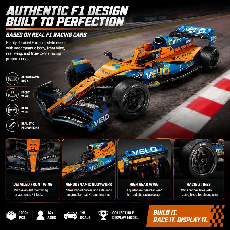 Formel-Rennwagen-Bausatz mit Aerodynamischem Design, Funktioneller Lenkung und Mechanischem Modell als Weihnachtsgeschenk – Detail 2