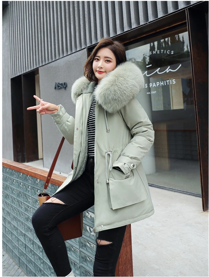 Winter Jacket Coat New Women Parka Clothes Long Coat Wool Liner Hooded Jacket Fur Collar Thick Warm Snow Wear Padded Parka