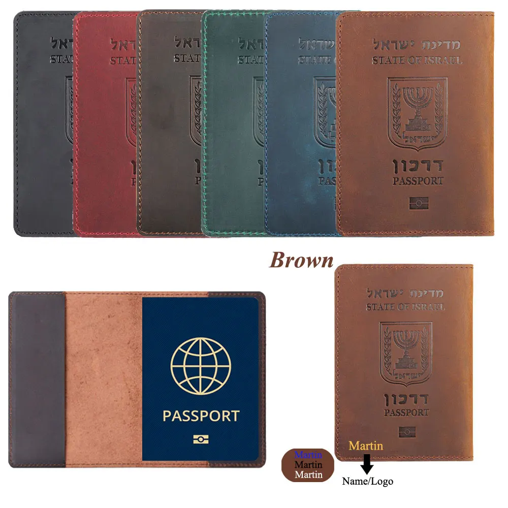 

Personalize Engraving Genuine Leather Passport Cover Holder For Israeli Credit Card Holder Passport Case Travel Wallet Bag