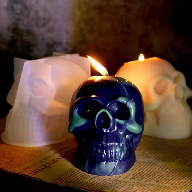 Skull Scented Candle Silicone Mold Epoxy Resin DIY Table Decoration Plaster Soft Clay Tools Halloween Decoration Ornaments