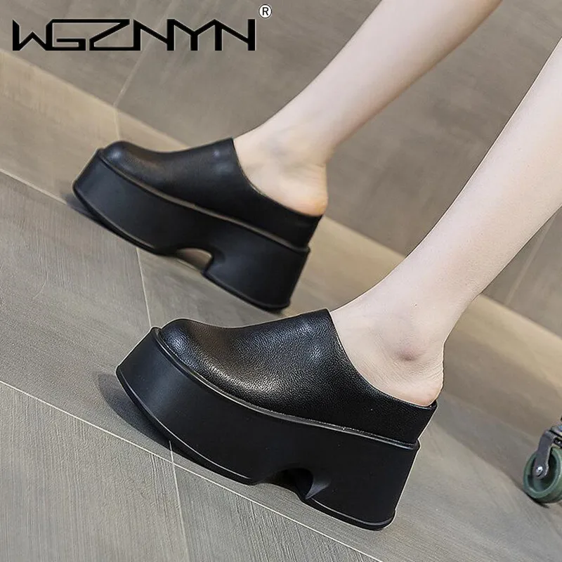 11cm New Slippers Natural Cow Genuine Leather Platform Wedge Sneakers Pumps Summer Women ROME Hidden Heels Vulcanize Shoes