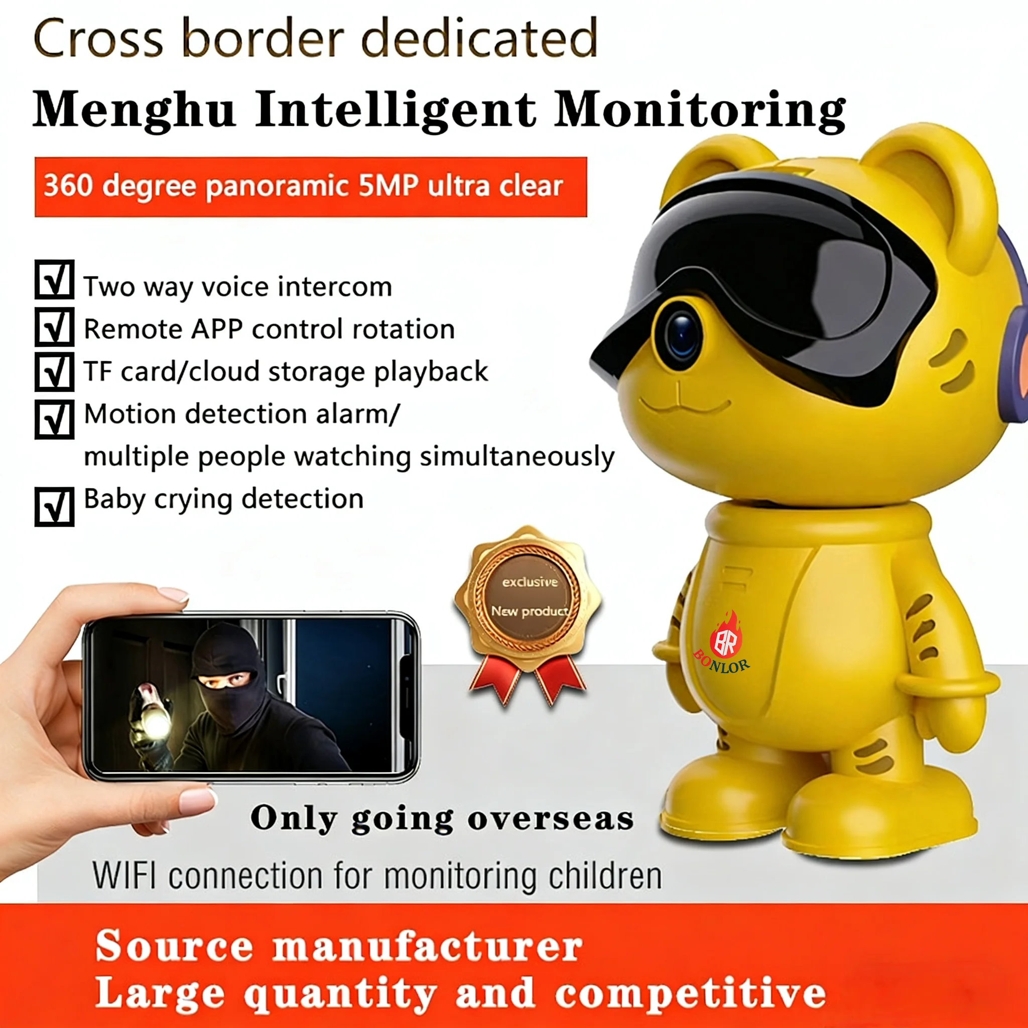 5MP PTZ WIFI IP Camera Wireless Home Security Robot Camera 360° Two Way Audio Auto Tracking Invisible Lens Indoor Baby Monitor