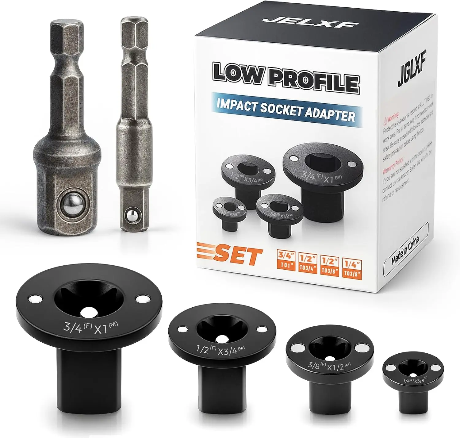 

4PCS Low Profile Impact Socket Adapter Set 1/4' to 3/8', 3/8' to 1/2', 1/2' to 3/4', 3/4' to 1' Drive, Compact Design for Tight