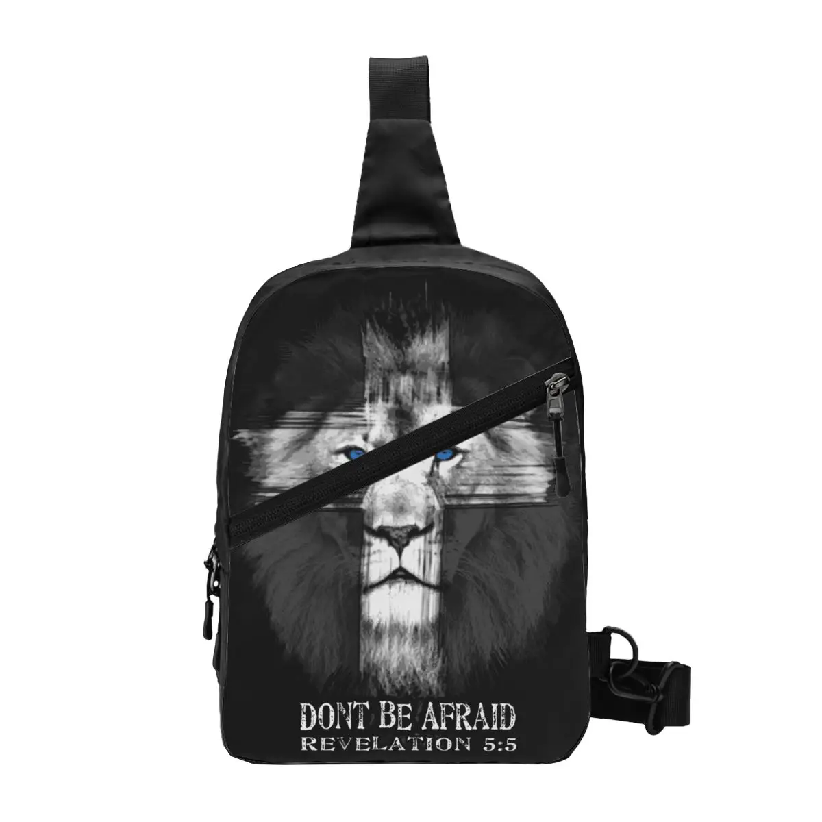 

Customized Cool Lion Of Judah Jesus Cross Sling Bag Men Christian Faith Shoulder Crossbody Chest Backpack Traveling Daypack