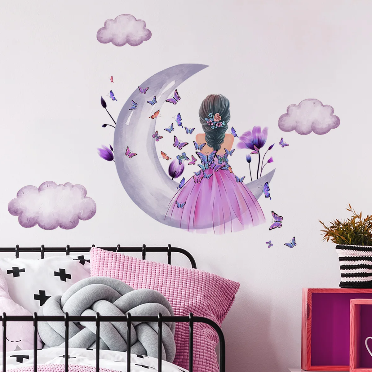 Cute Butterfly girl flower living room decorative stickers Girl Room Children bedroom background wall decorative wall stickers