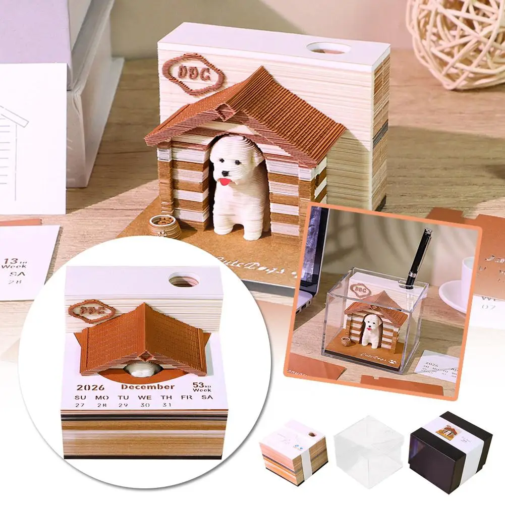 ورقة نحت الفن مذكرة الوسادة المفكرة هدية لعيد الميلاد هووسورمينغ 2026 التقويم أجندة مكتبية /رزنامة مكتبية ثلاثية الأبعاد لطيف الكلب المسيل للدموع التقويم