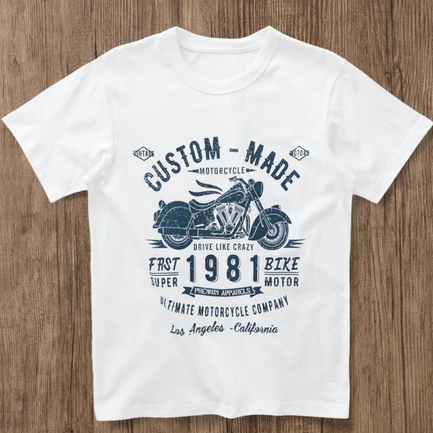 American Retro Cotton Short-sleeved T-shirt Summer Ami Kaji Motorcycle Print Half-sleeved Tee Men's Casual Vintage Street Wear