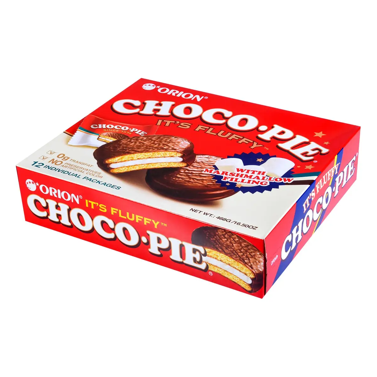 [8Packs] ORION Choco Pie with Fluffy Marshmallow Filling - Korean Dessert, 12 Pieces, 16.5oz*8Packs