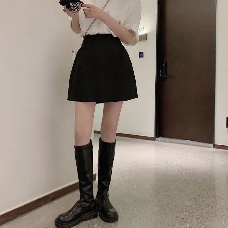 Lucyever schwarz weiß High Wiast Puffy kurze Röcke Frauen All-Match Y2k Tasche A-Linie Rock weibliche koreanische Arbeit Stil Anzug Rock