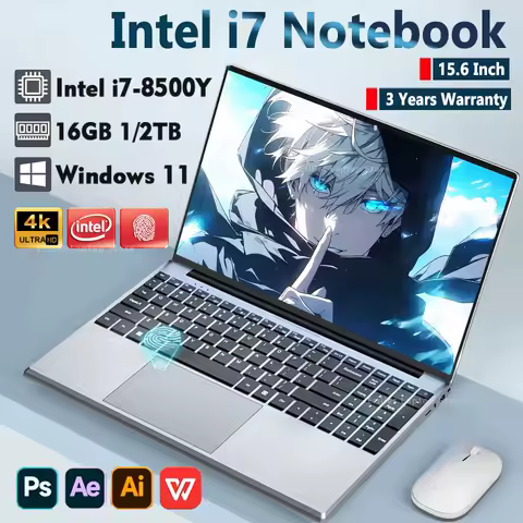 15.6"Ultra-Thin Laptop Intel Core i7 8500Y 16GB RAM 1TB 2TB SSD Notebook Backlight Computer PC Windows 11 Pro Fingerprint Unlock