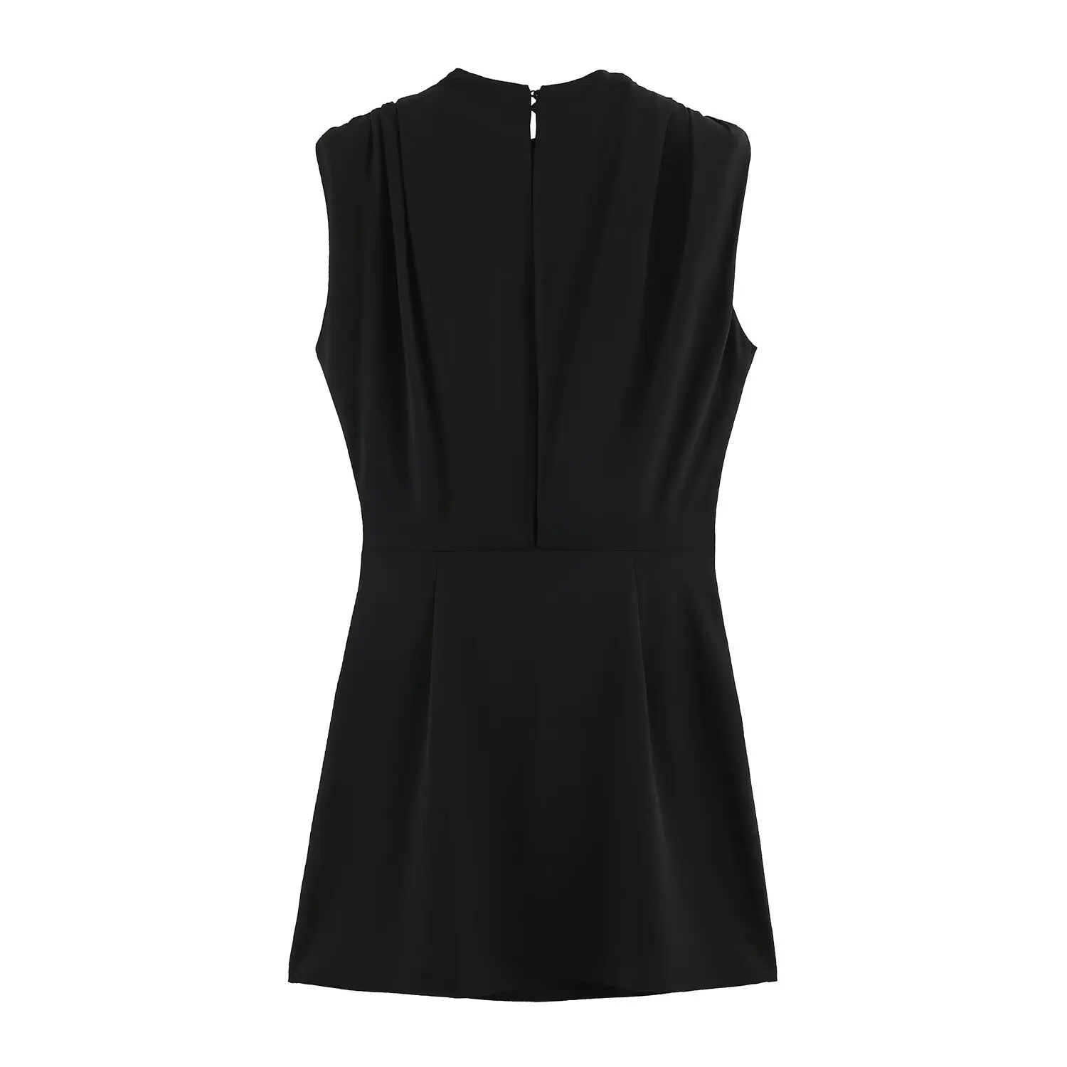 2026 Neues Damen-Minikleid, schlicht, figurbetont, sexy, unifarben, ärmellos, Abendkleid, elegant, mit Falten, schmaler Schnitt, seitlicher Reißverschluss, Freizeitkleid – Detail 3