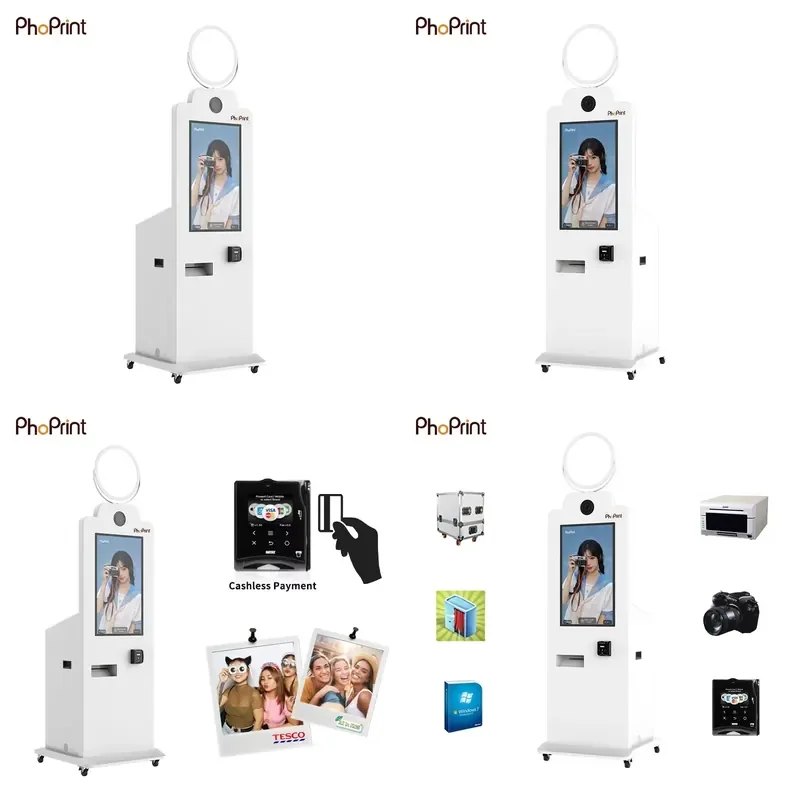 Large Touchscreen Photo Kiosk with Integrated Payment for Events Smart Selfie Station Featuring High Resolution Display