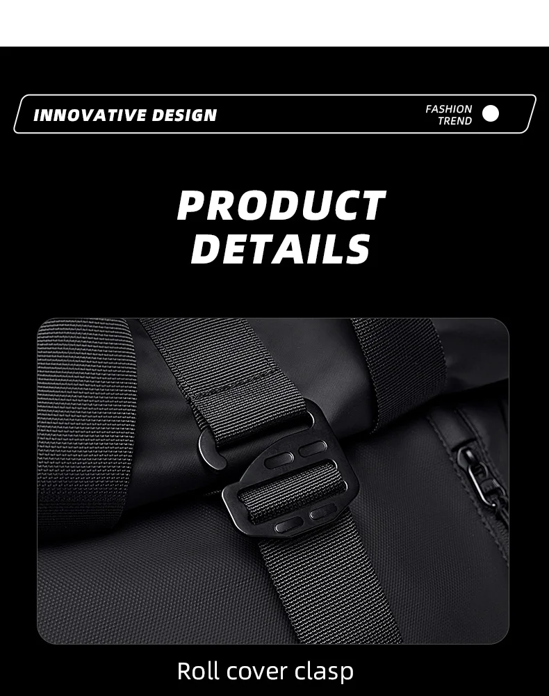 TANGCOOL Gentleman Roll-Top-Rucksack, großes Fassungsvermögen, leicht, wasserdicht, mit mehreren Fächern, für Geschäftsreisen, Laptop-Tasche – Detail 22