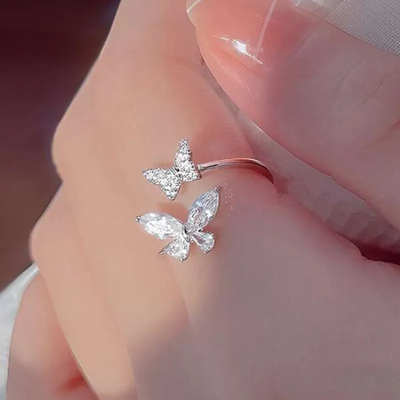 Women's 925 Sterling Silver Crystal Butterfly Opening Ring