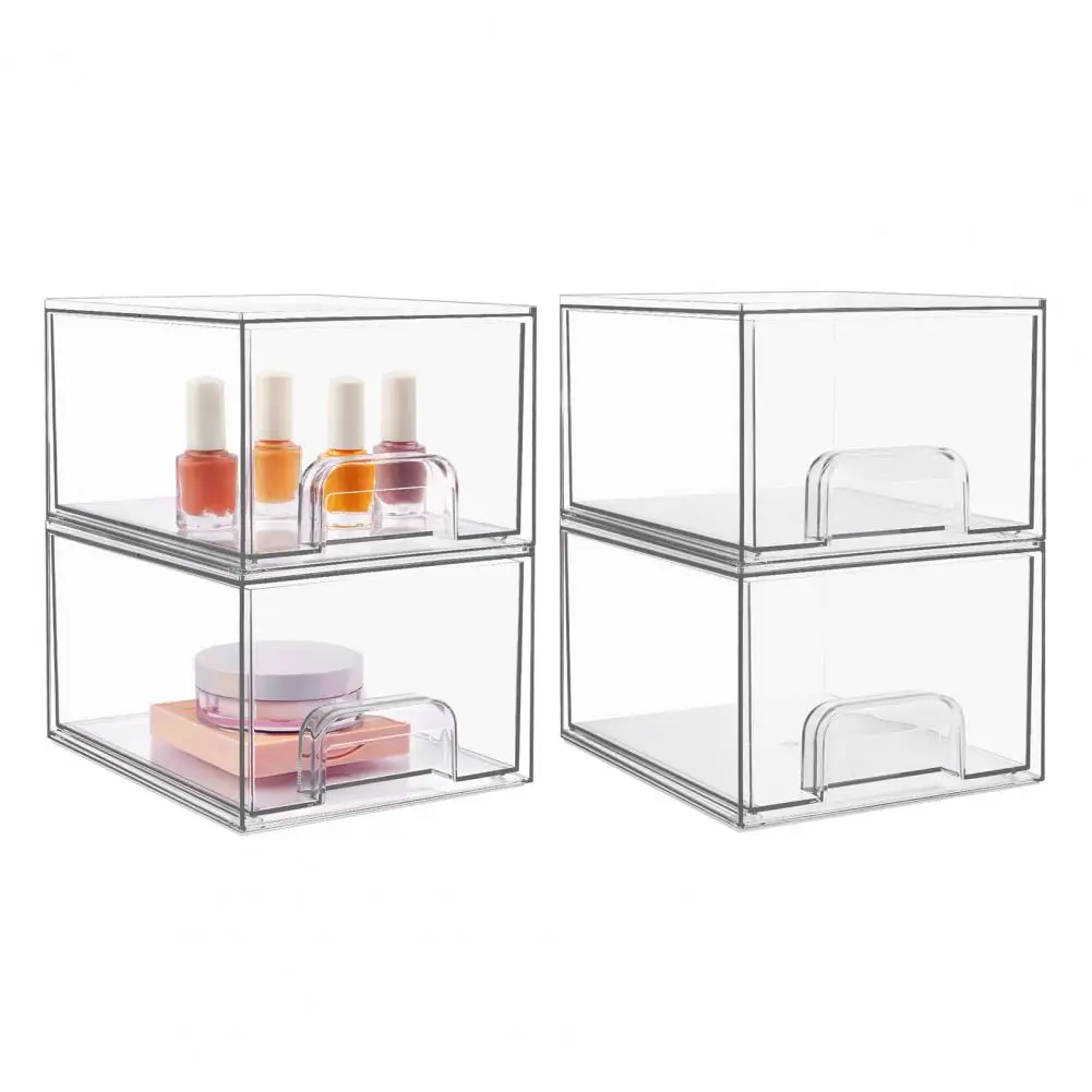 Semi-circular Pull-out Design Stackable Cosmetic Organizer Drawer with Capacity for Bathroom Vanity Transparent for Makeup