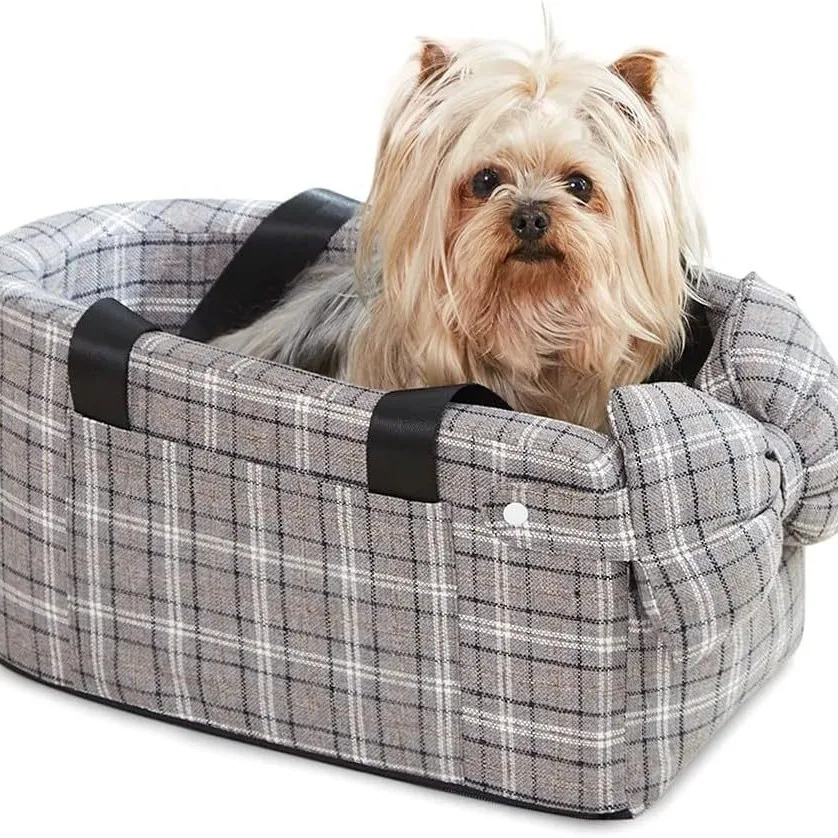 Car Console Pet Bed - Portable Compact Dog & Cat Carrier for Travel, Cozy Carpeted Handheld Dog House